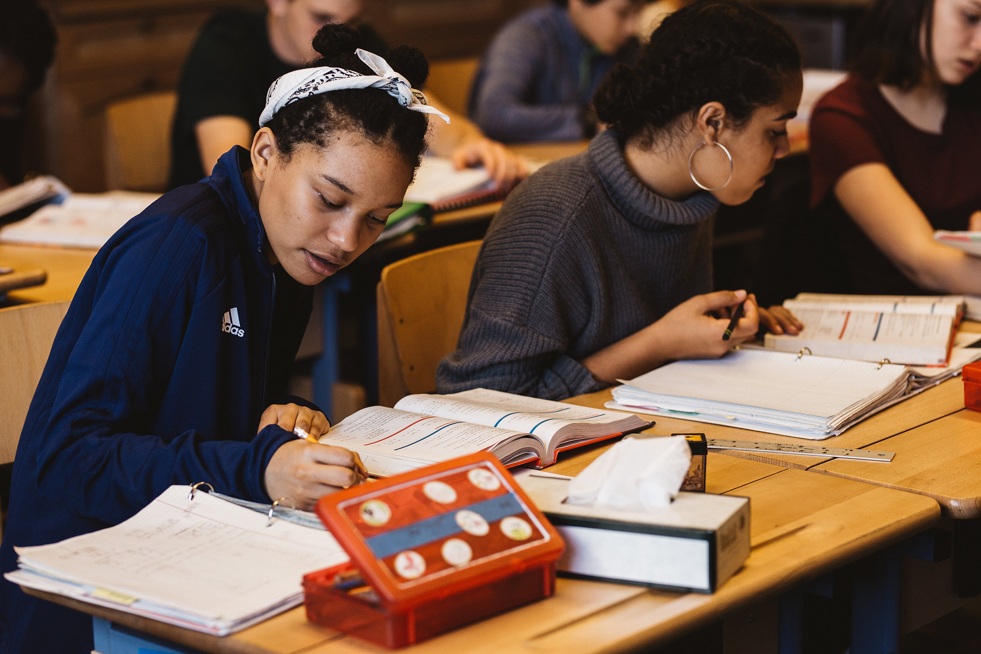 Upper class students studying